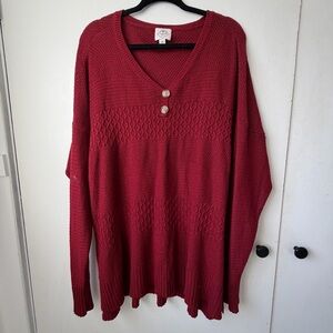 St. John’s Bay Red Textured Knit Henley Sweater 2X Cozy PNW Style